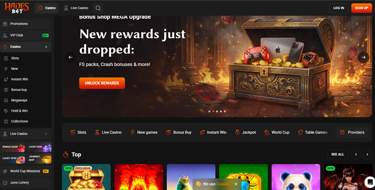 HadesBet casino lobby screenshot