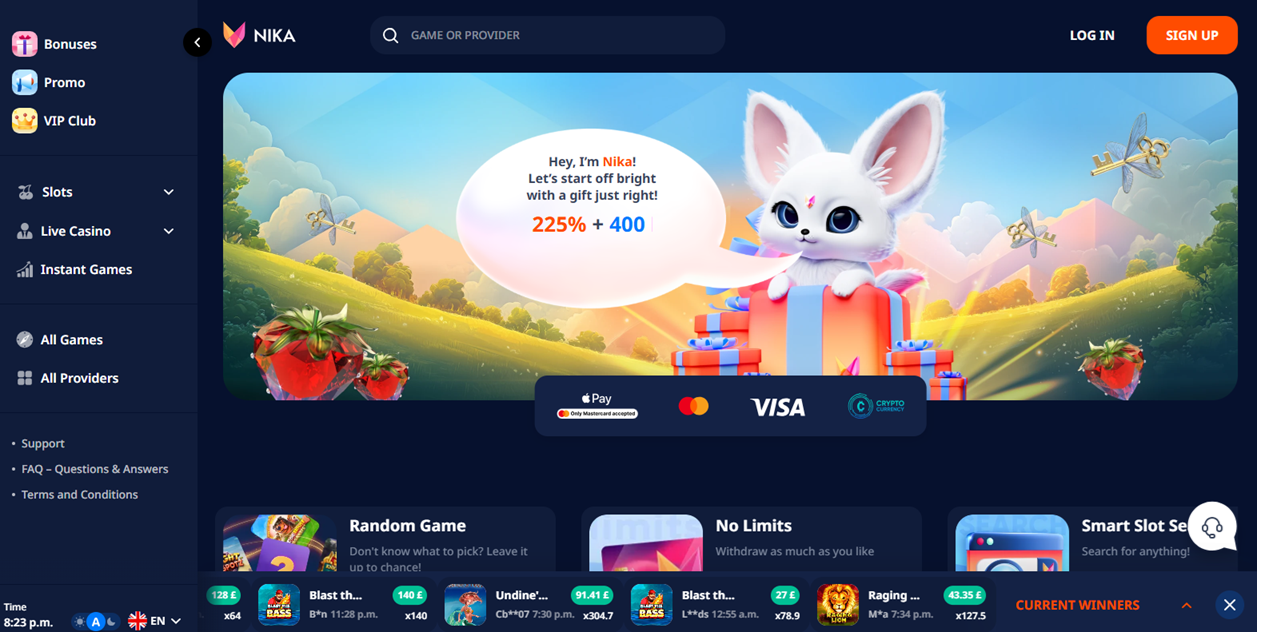 Nika Casino homepage screenshot