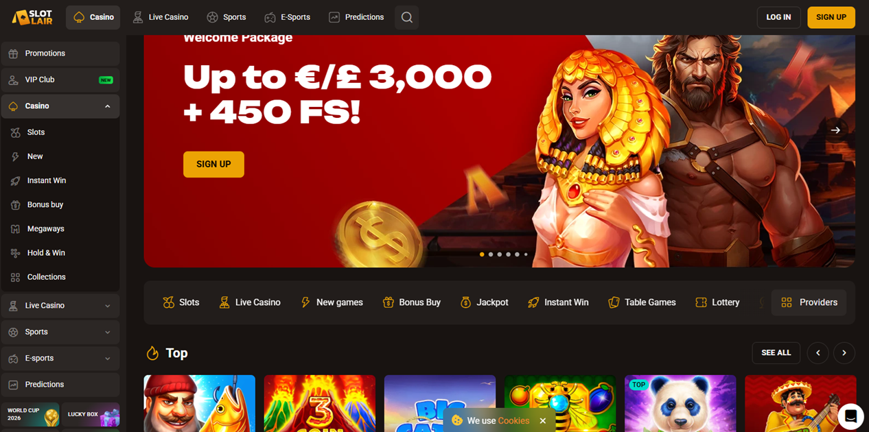 SlotLair casino lobby screenshot