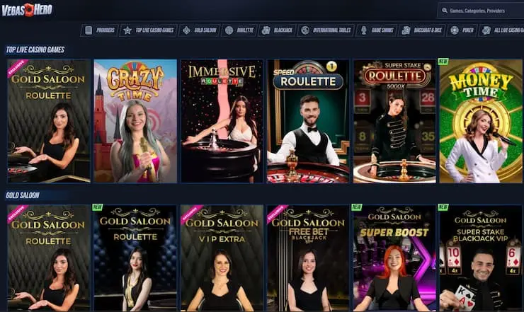 Vegas Hero live casino screenshot